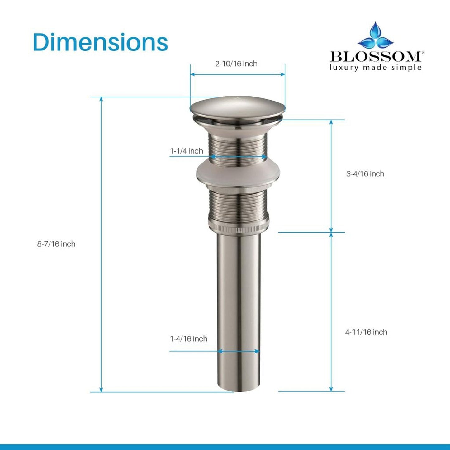 Blossom 1.25" Brushed Nickel Brass Pop-Up Sink Drain Without Overflow