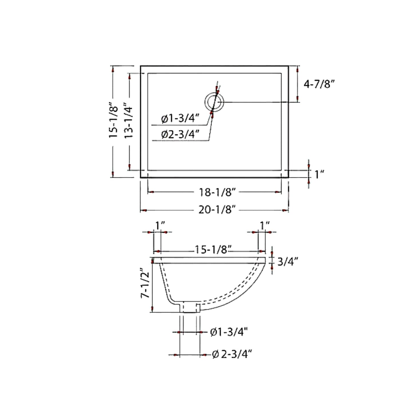 Blossom 20" x 15" White Rectangular Ceramic Undermount Sink With Overflow