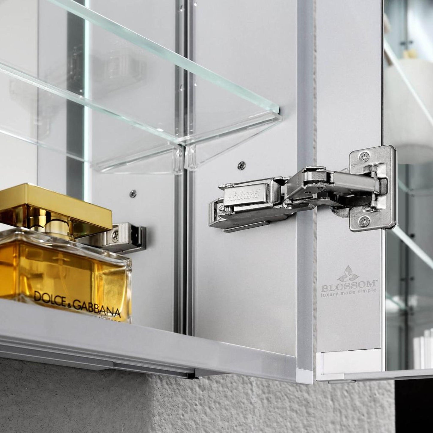 Blossom Asta 36" x 32" Recessed or Surface Mount 2-Door LED Mirror Medicine Cabinet With 3 Adjustable Glass Shelves, Built-In Defogger, Dimmer, USB & Electrical Outlet