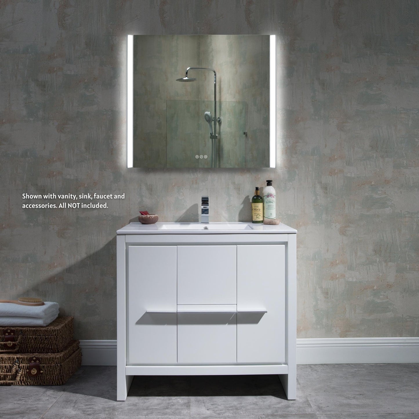 Blossom Binary 36" x 32" Chrome Wall-Mounted Rectangle LED Mirror