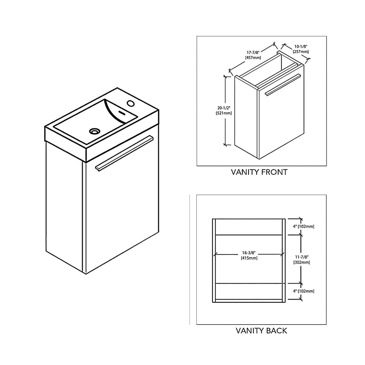 Blossom Colmar 18" 1-Door Dark Oak Wall-Mounted Vanity Base