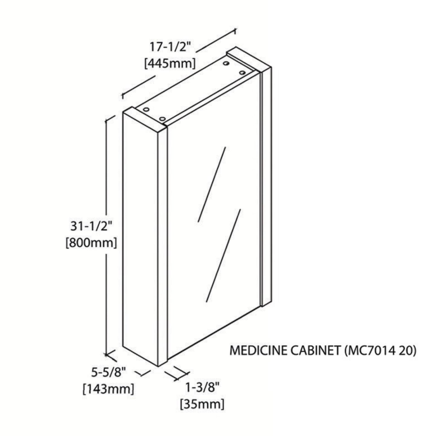 Blossom Milan 20" x 32" White Recessed or Surface Mount Single Door Mirror Medicine Cabinet With Adjustable Wood Shelves and Soft-Closing Hinges