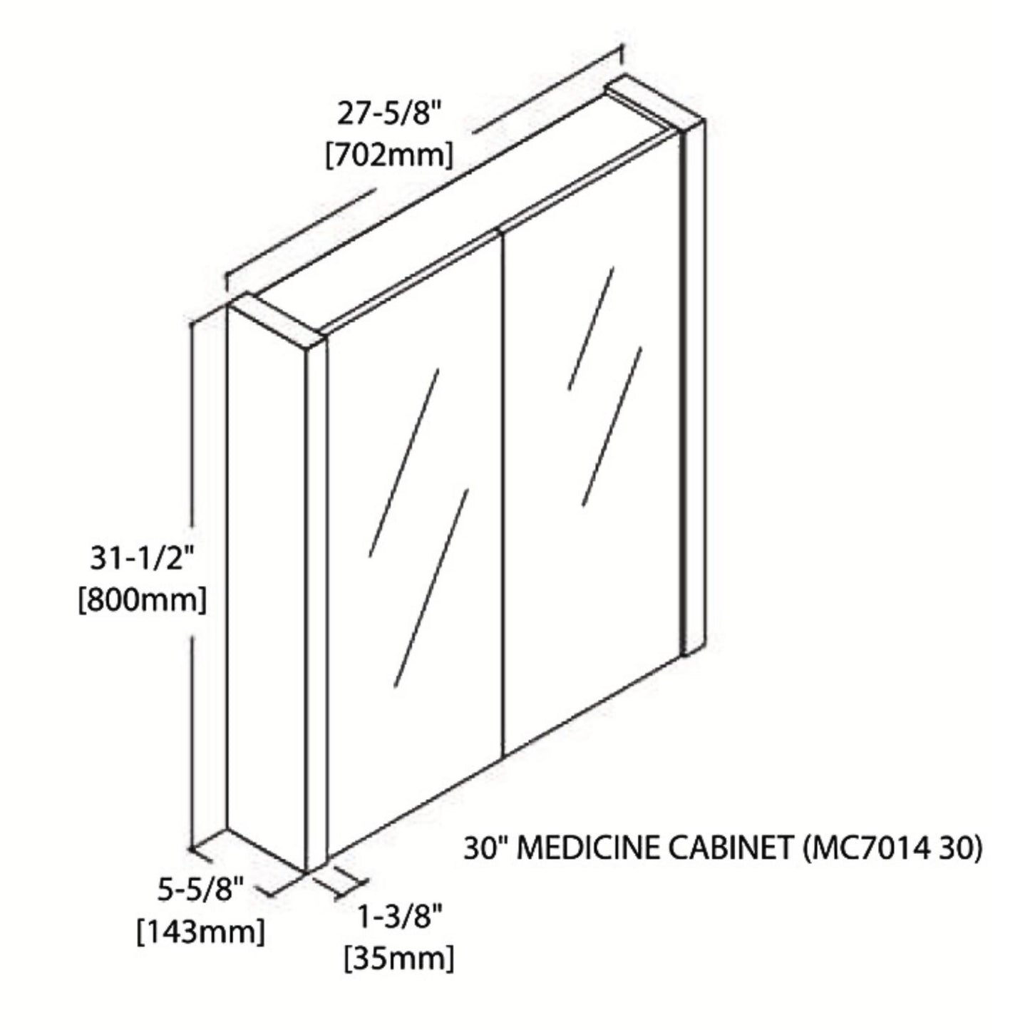 Blossom Milan 30" x 32" Silver Gray Recessed or Surface Mount 2-Door Mirror Medicine Cabinet With Adjustable Wood Shelves and Soft-Closing Hinges