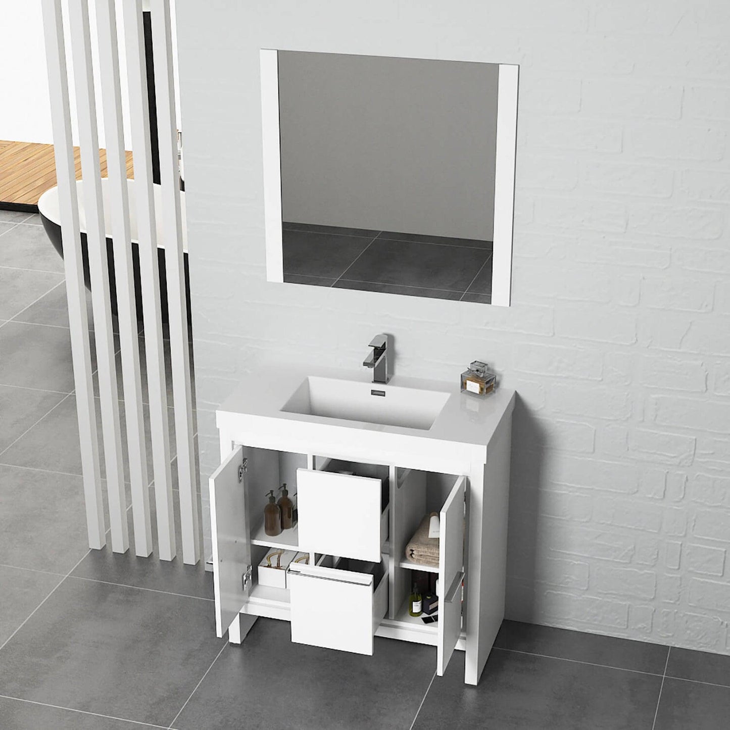 Blossom Milan 36" 2-Door 2-Drawer White Freestanding Vanity Base