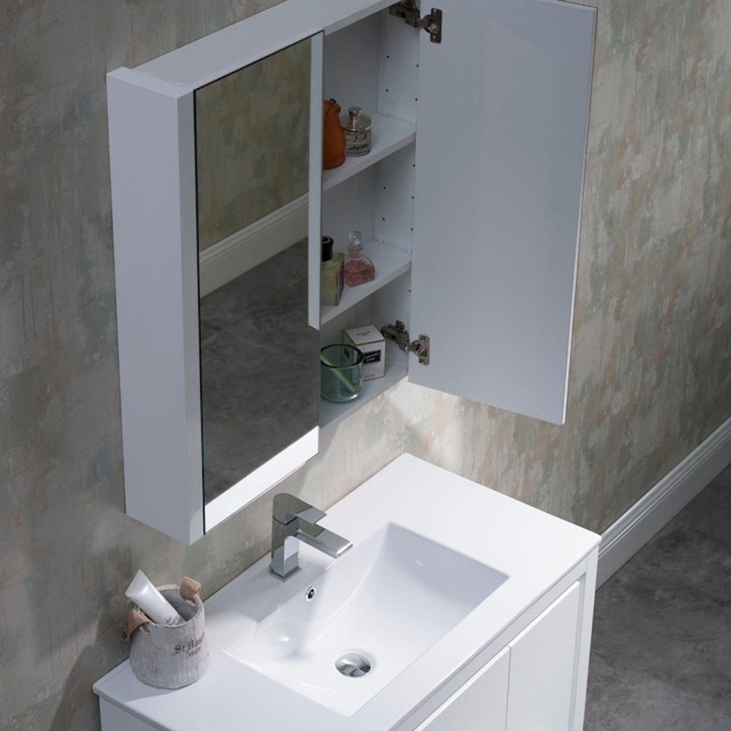 Blossom Milan 36" 2-Door 2-Drawer White Freestanding Vanity With Ceramic Drop-In Single Sink And Mirrored Medicine Cabinet