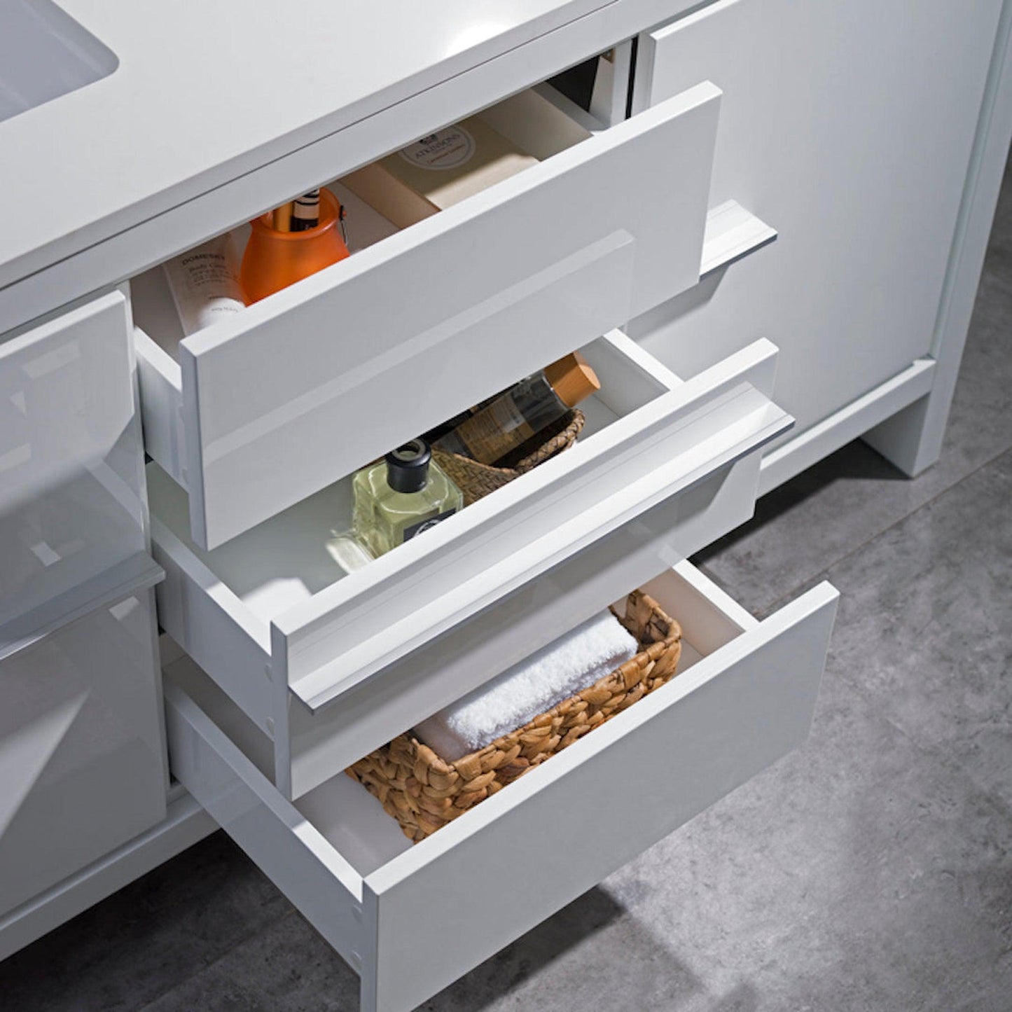 Blossom Milan 60" 2-Door 3-Drawer White Freestanding Vanity With Ceramic Drop-In Single Sink And Mirrored Medicine Cabinet