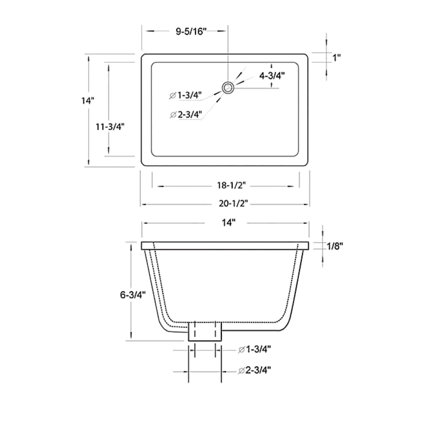 Blossom Monaco 21" x 14" White Ceramic Undermount Rectangle Sink With Overflow