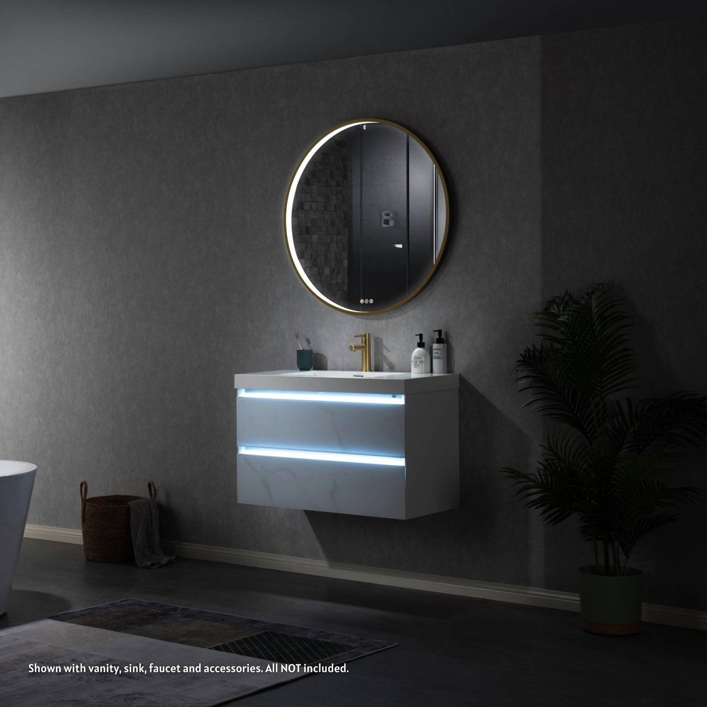 Blossom Oskar 32" Matte Gold Wall-Mounted Framed Round LED Mirror