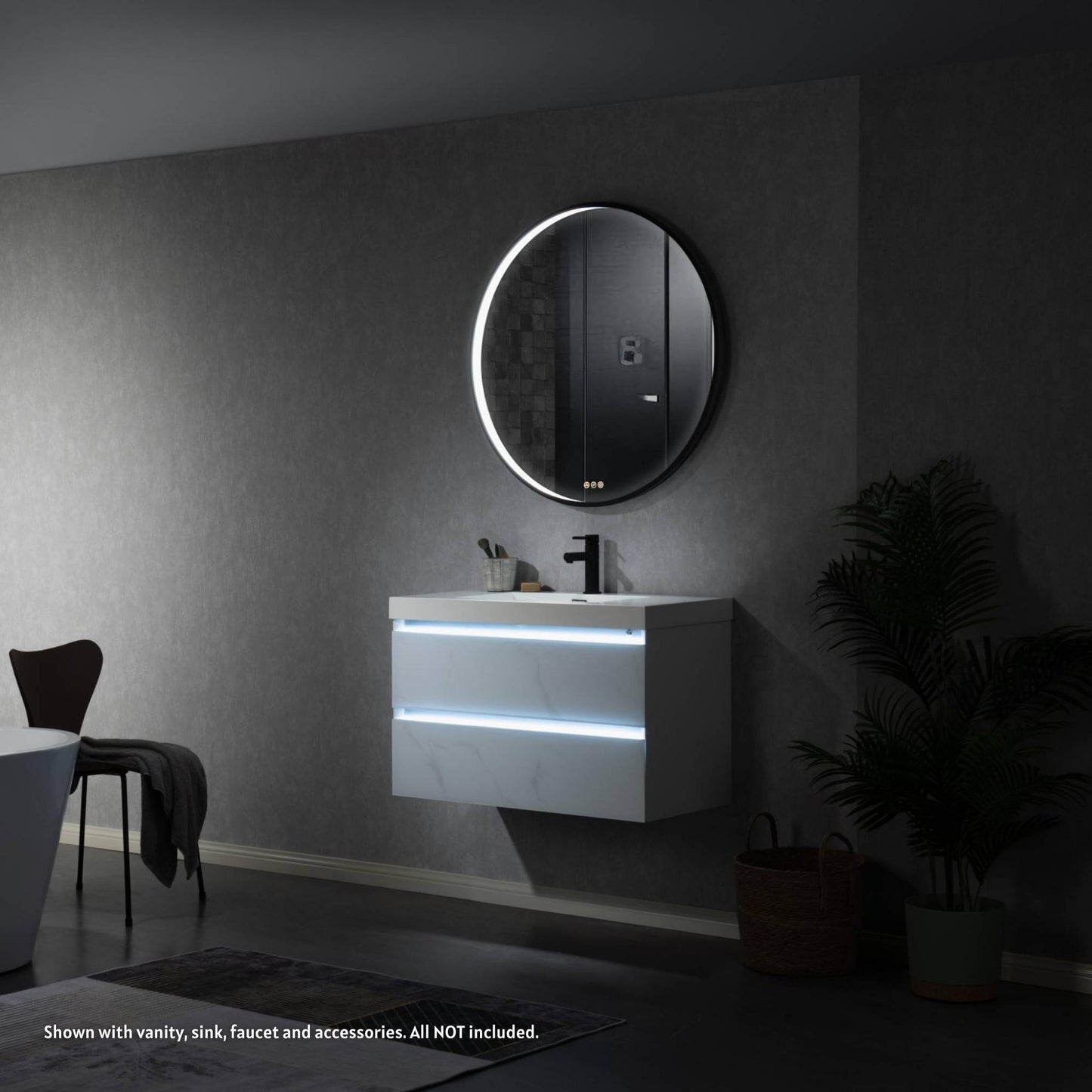 Blossom Oskar 36" Matte Black Wall-Mounted Framed Round LED Mirror