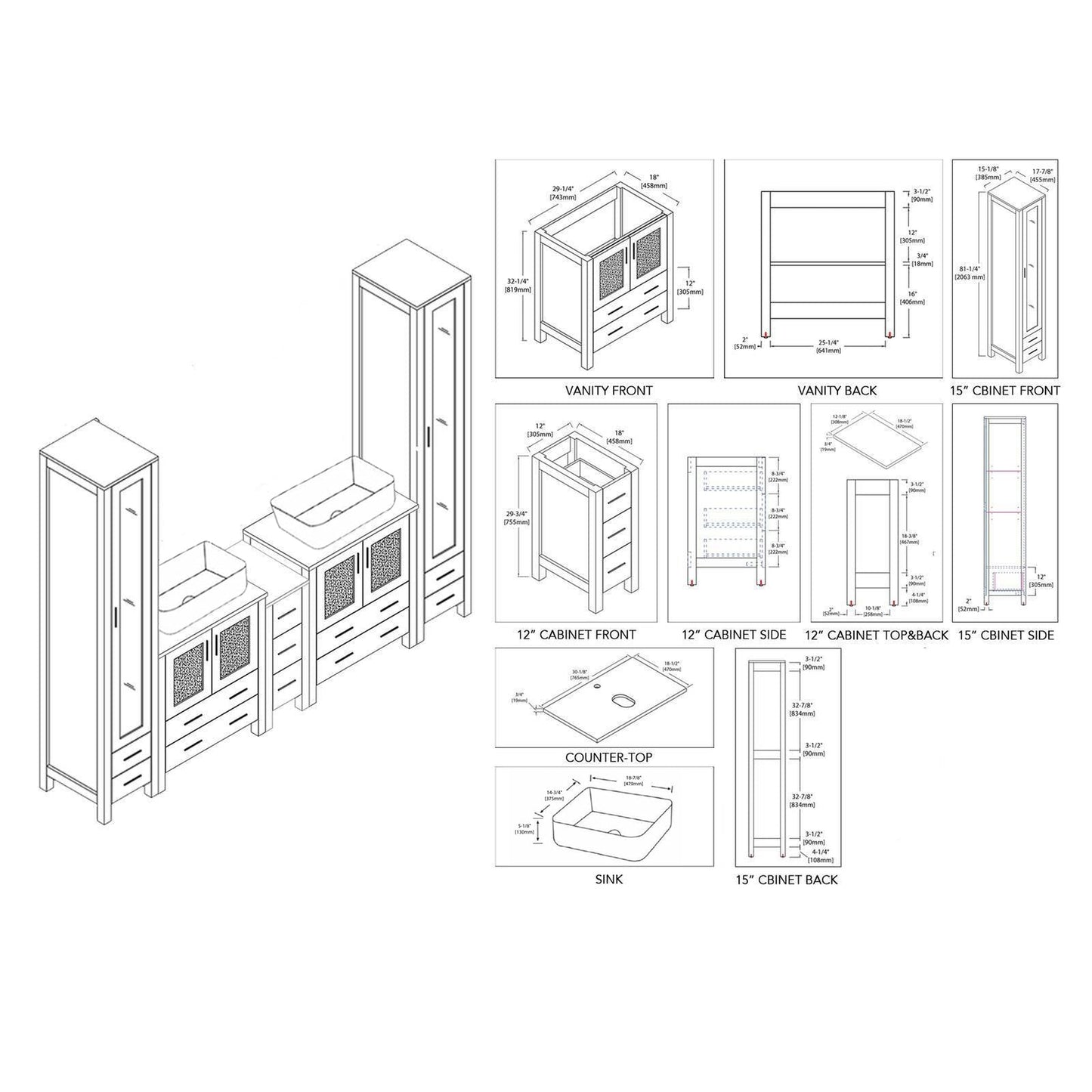 Blossom Sydney 102" Espresso Freestanding Vanity With Ceramic Double Vessel Sinks