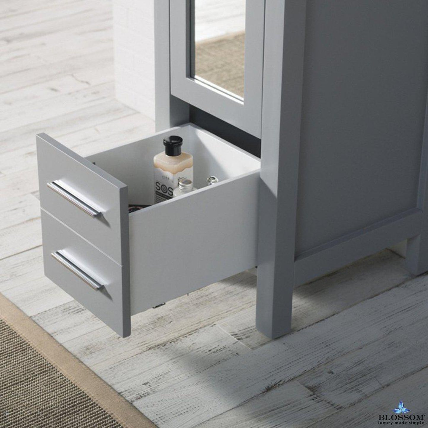 Blossom Sydney 15" x 81" Metal Gray 1-Drawer 1-Door Freestanding Mirror Linen Cabinet