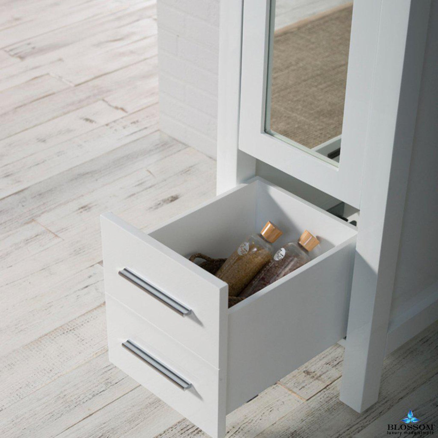 Blossom Sydney 15" x 81" White 1-Drawer 1-Door Freestanding Mirror Linen Cabinet