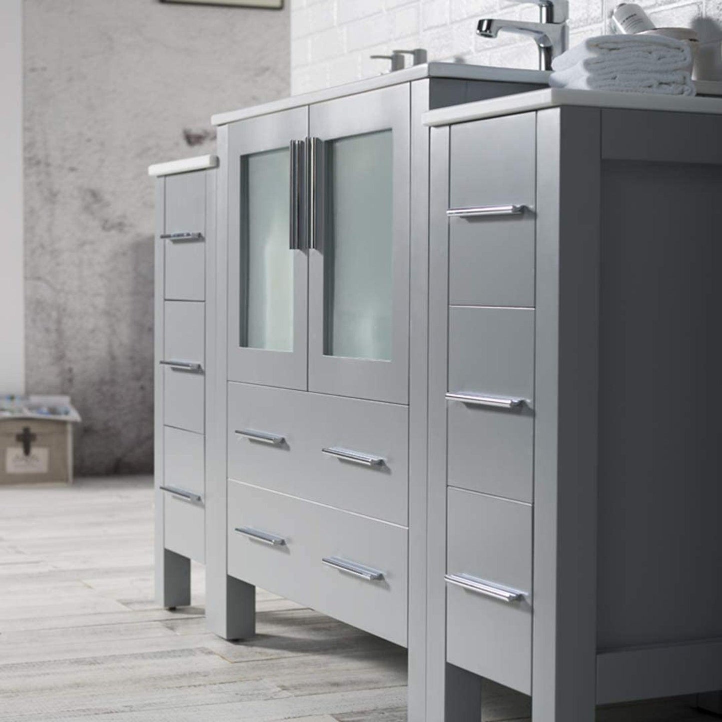 Blossom Sydney 54" Metal Gray Freestanding Vanity Set With Integrated Single Sink Ceramic Top and Mirror