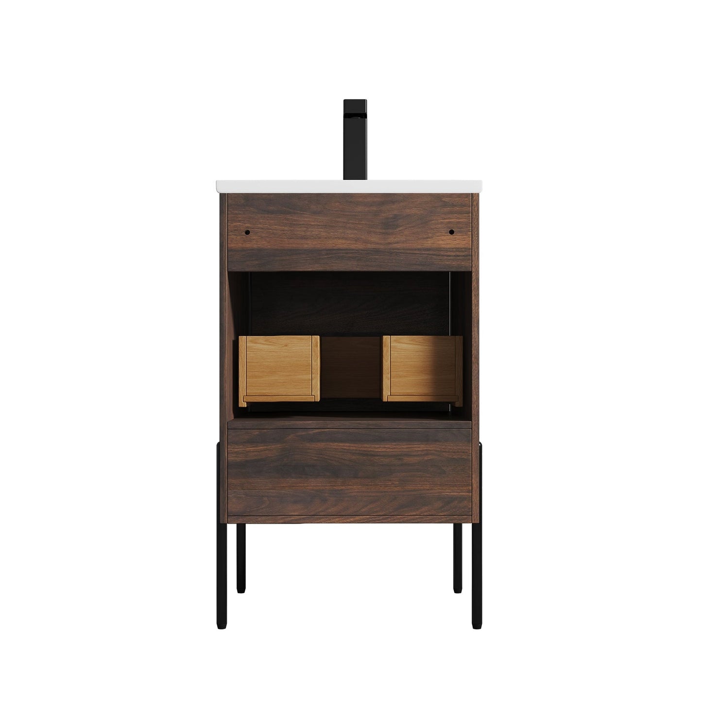 Blossom Turin 20" 1-Drawer Cali Walnut Freestanding Single Vanity Base With Open Shelf, Handle and Legs