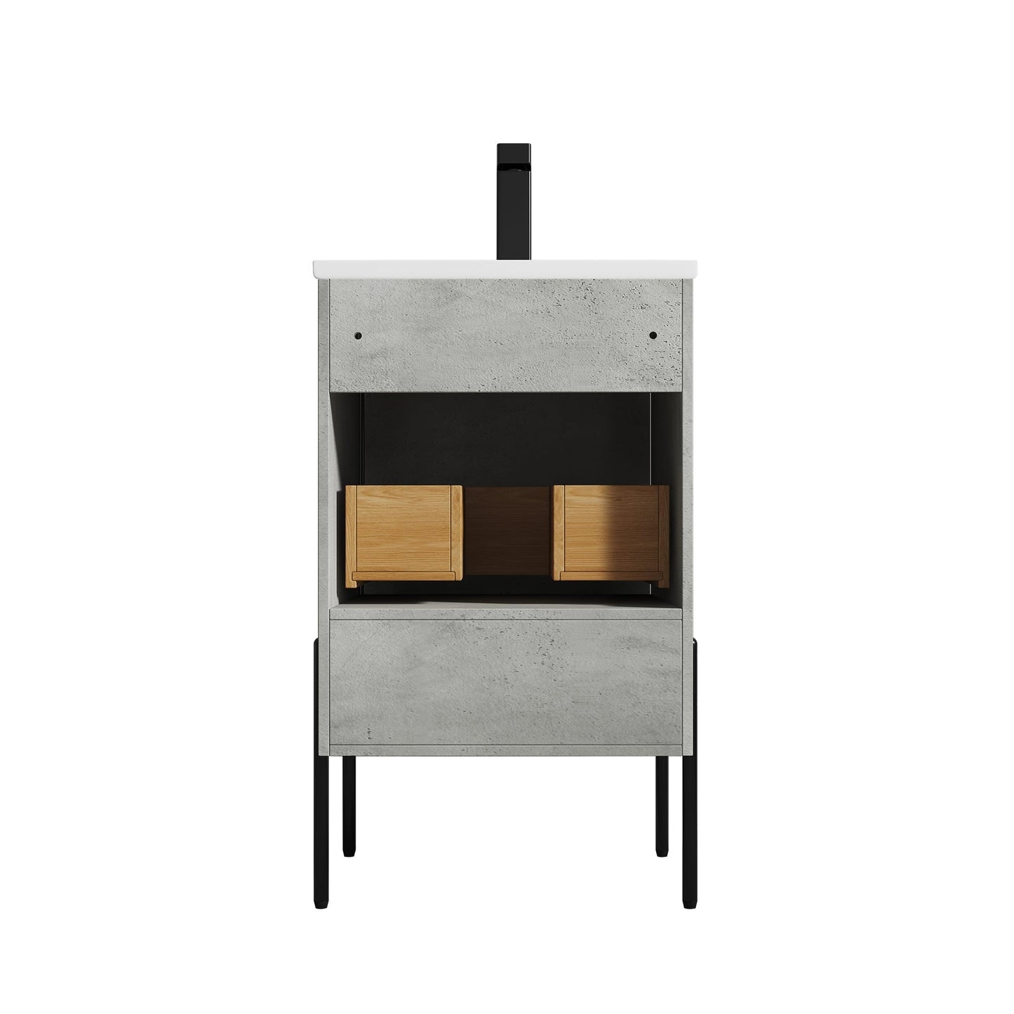 Blossom Turin 20" 1-Drawer Plain Cement Freestanding Single Vanity Base With Open Shelf, Handle and Legs