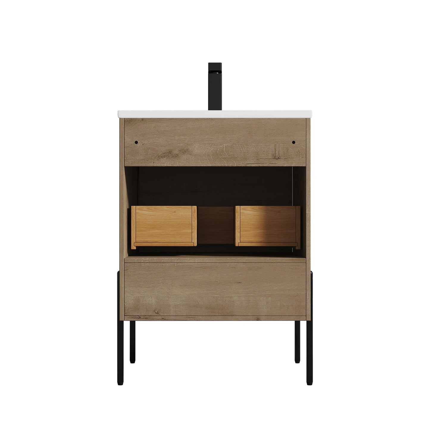 Blossom Turin 24" 1-Drawer Classic Oak Freestanding Single Vanity Base With Open Shelf, Handle and Legs