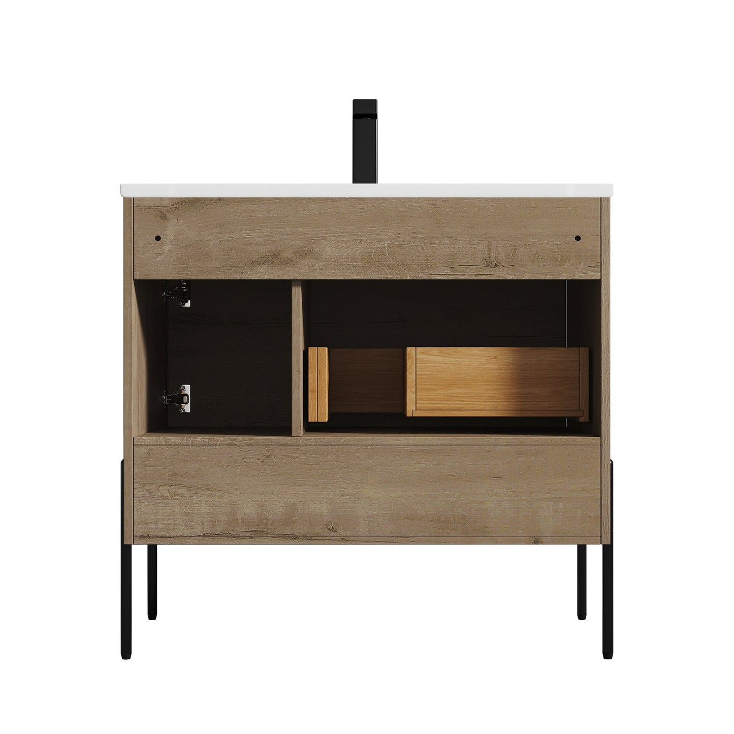 Blossom Turin 36" 1-Door 1-Drawer Classic Oak Freestanding Single Vanity Base With Open Shelf, Handle and Legs