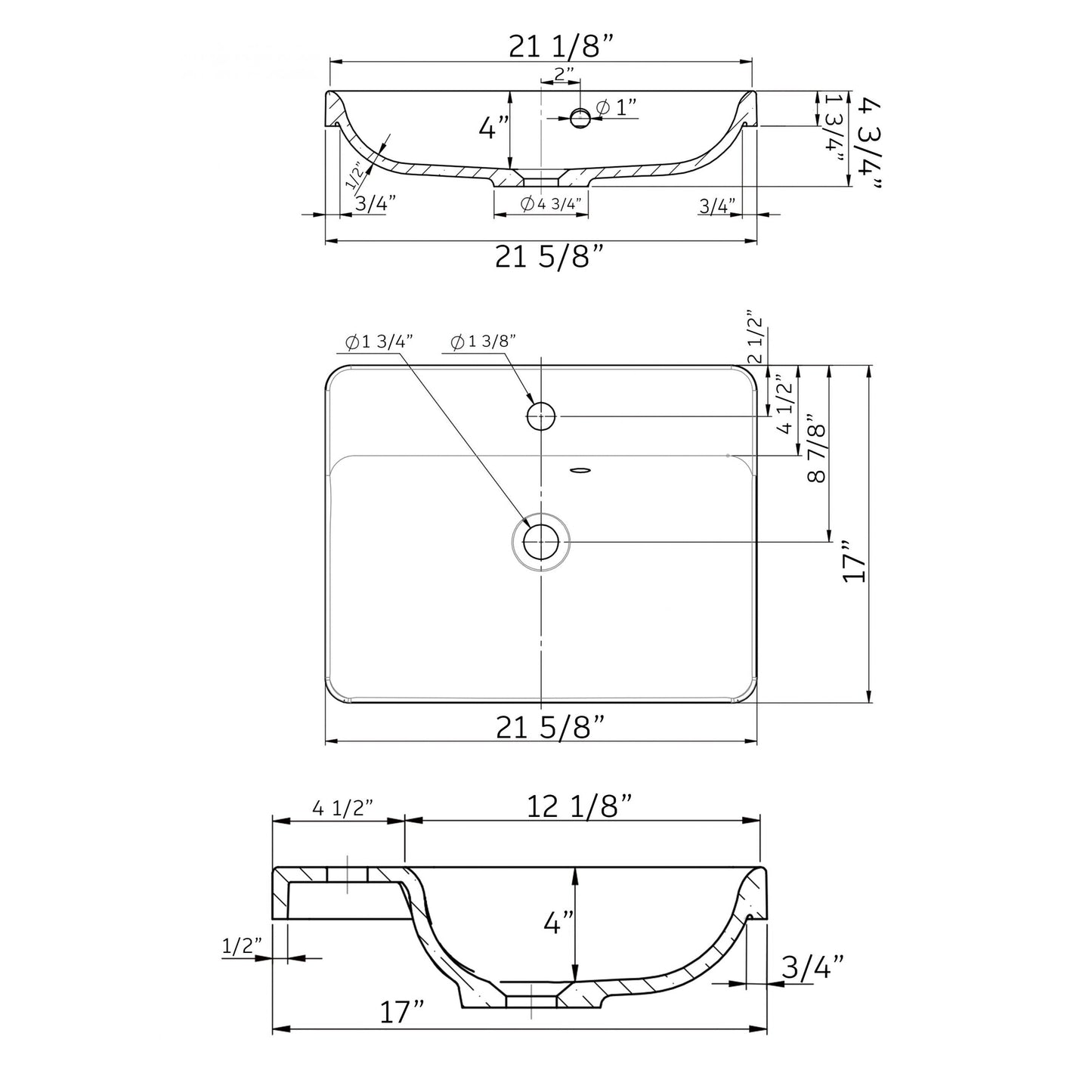 Cambridge Plumbing 21" White Mineral Composite Single Recessed Bathroom Sink