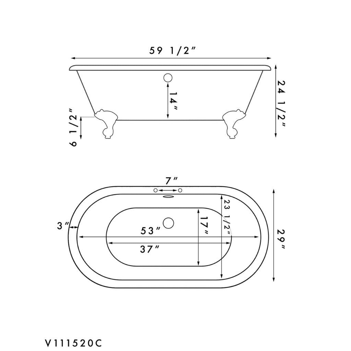Cambridge Plumbing 60" White Acrylic Double Ended Brushed Nickel Clawfoot Tub With Deck Holes