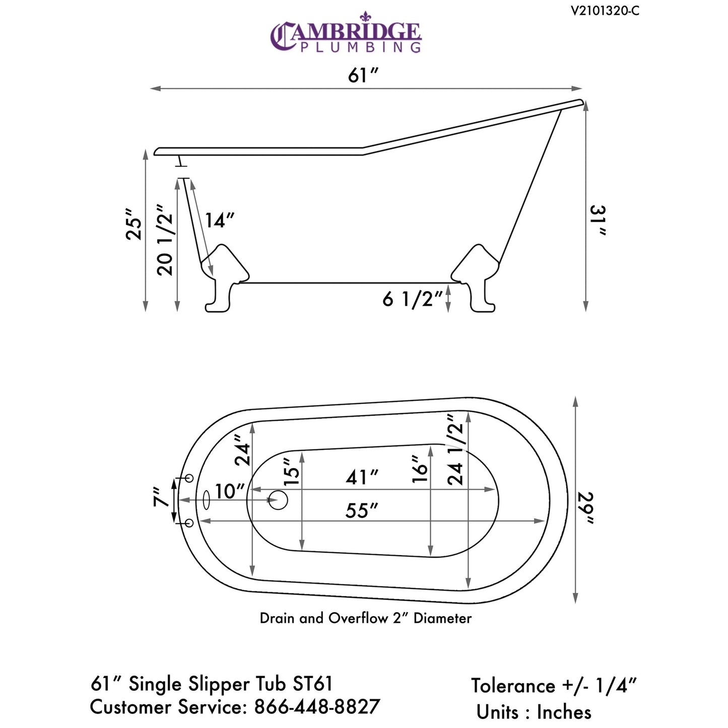 Cambridge Plumbing 61" Cast Iron Single Slipper Scorched Platinum Clawfoot Bathtub With Deck Holes With Polished Chrome Feet