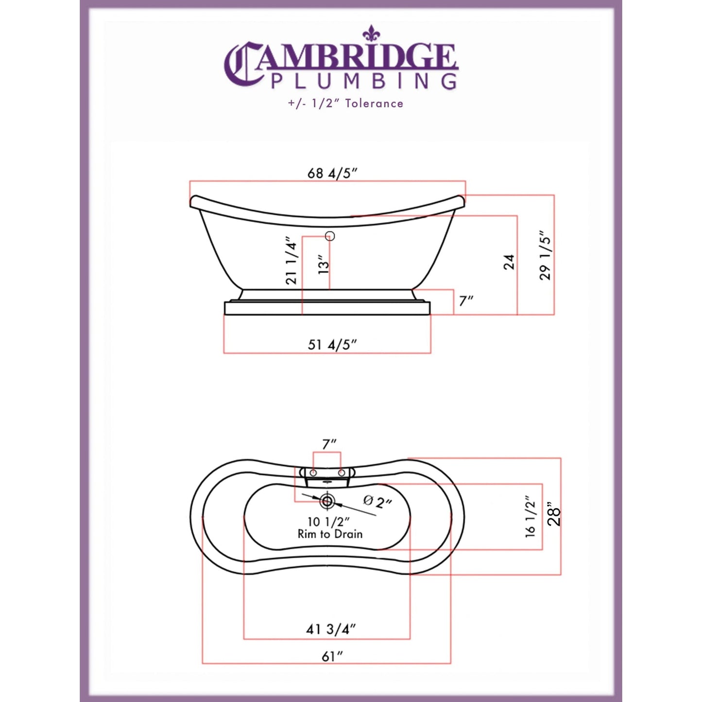 Cambridge Plumbing 69" Hand Painted Copper Bronze Double Slipper Pedestal Acrylic Bathtub With Deck Holes