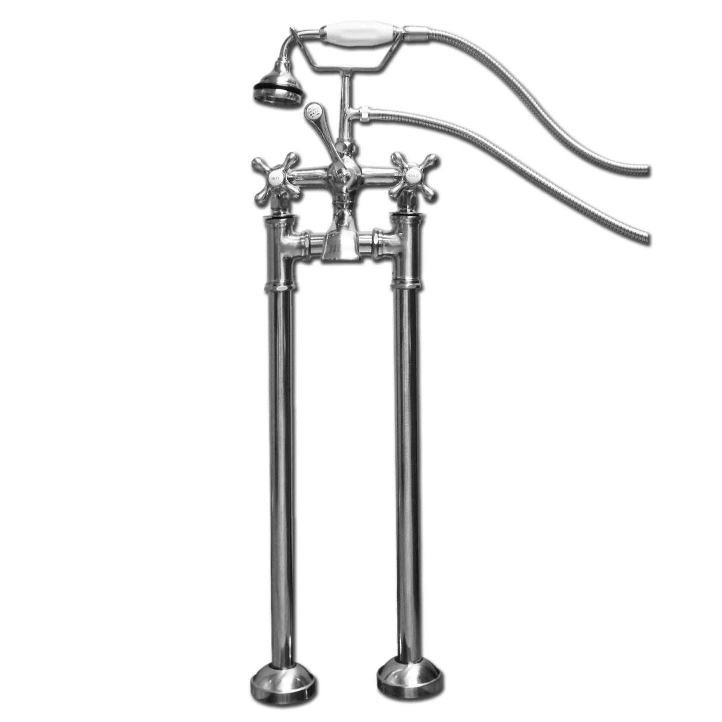 Cambridge Plumbing Freestanding H-Frame Supply Lines With Classic Telephone Faucet And Hand Held Shower Combo In Polished Chrome