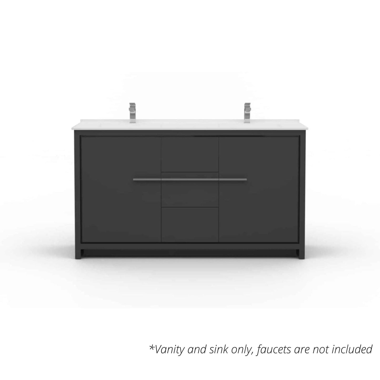 Casa Mare Alessio 60" Glossy Gray Bathroom Vanity and Acrylic Double Sink Combo