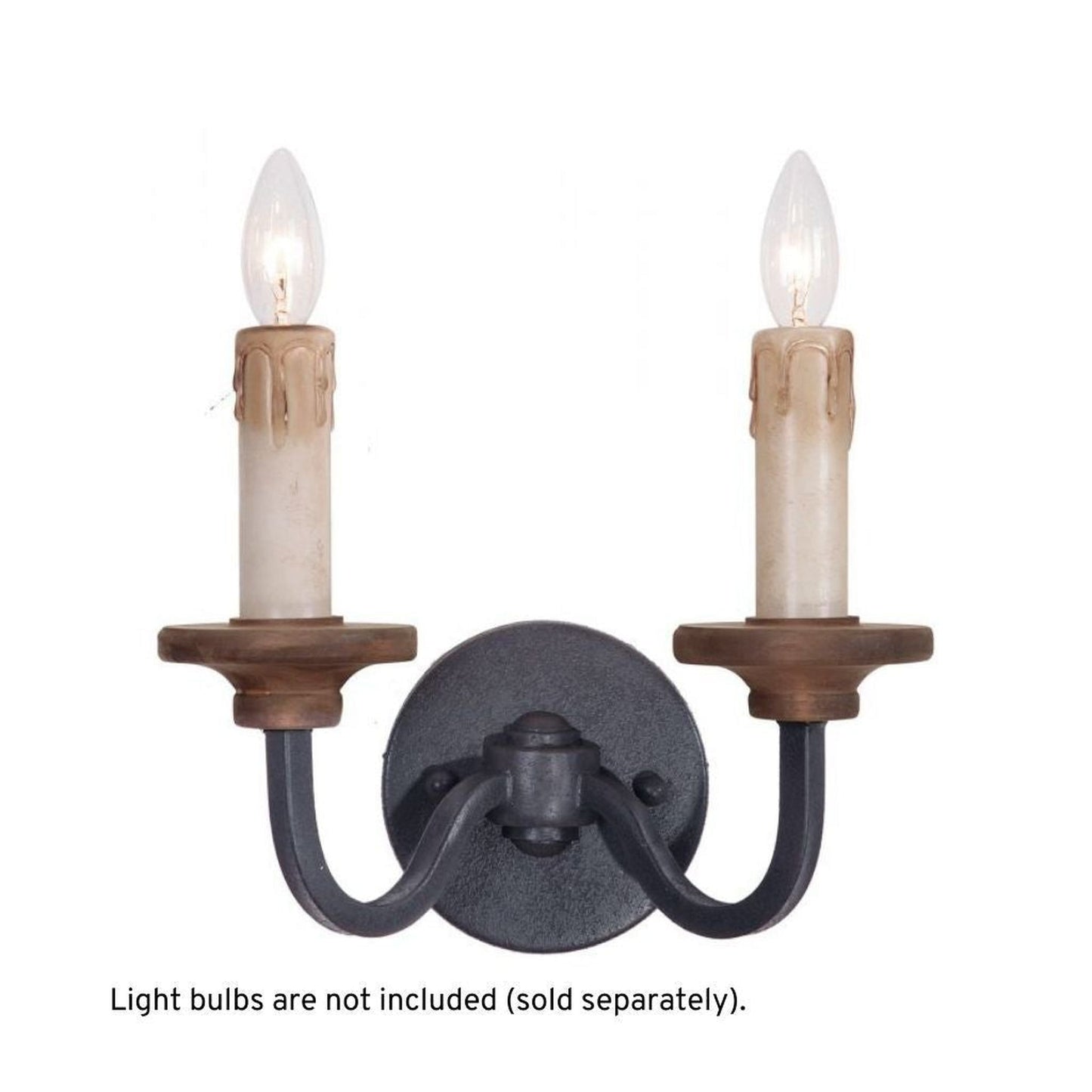 Craftmade Ashwood 12" x 10" 2-Light Textured Black Candle-Style Wall Sconce