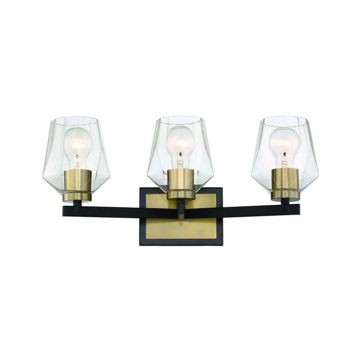 Craftmade Avante Grand 21" 3-Light Flat Black and Satin Brass Vanity Light With Clear Glass Shades