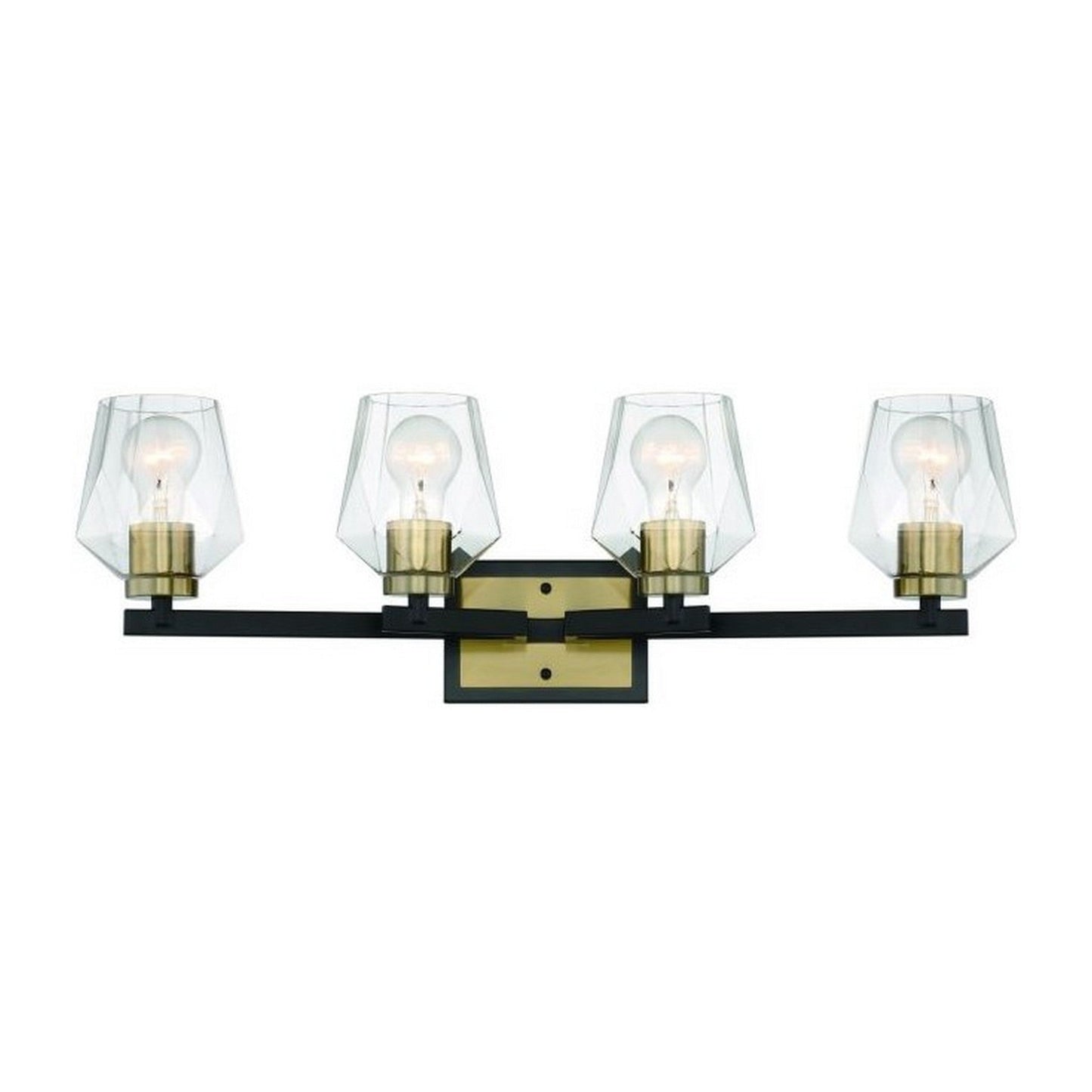 Craftmade Avante Grand 28" 4-Light Flat Black and Satin Brass Vanity Light With Clear Glass Shades