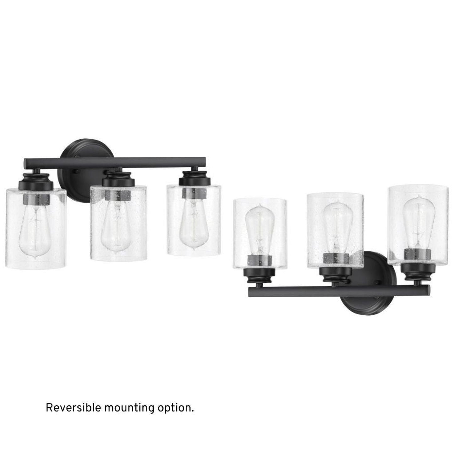 Craftmade Bolden 18" 3-Light Flat Black Vanity Light With Clear Seeded Glass Shades