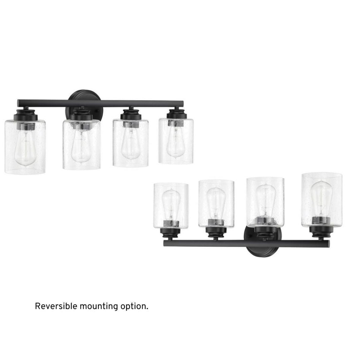 Craftmade Bolden 25" 4-Light Flat Black Vanity Light With Clear Seeded Glass Shades