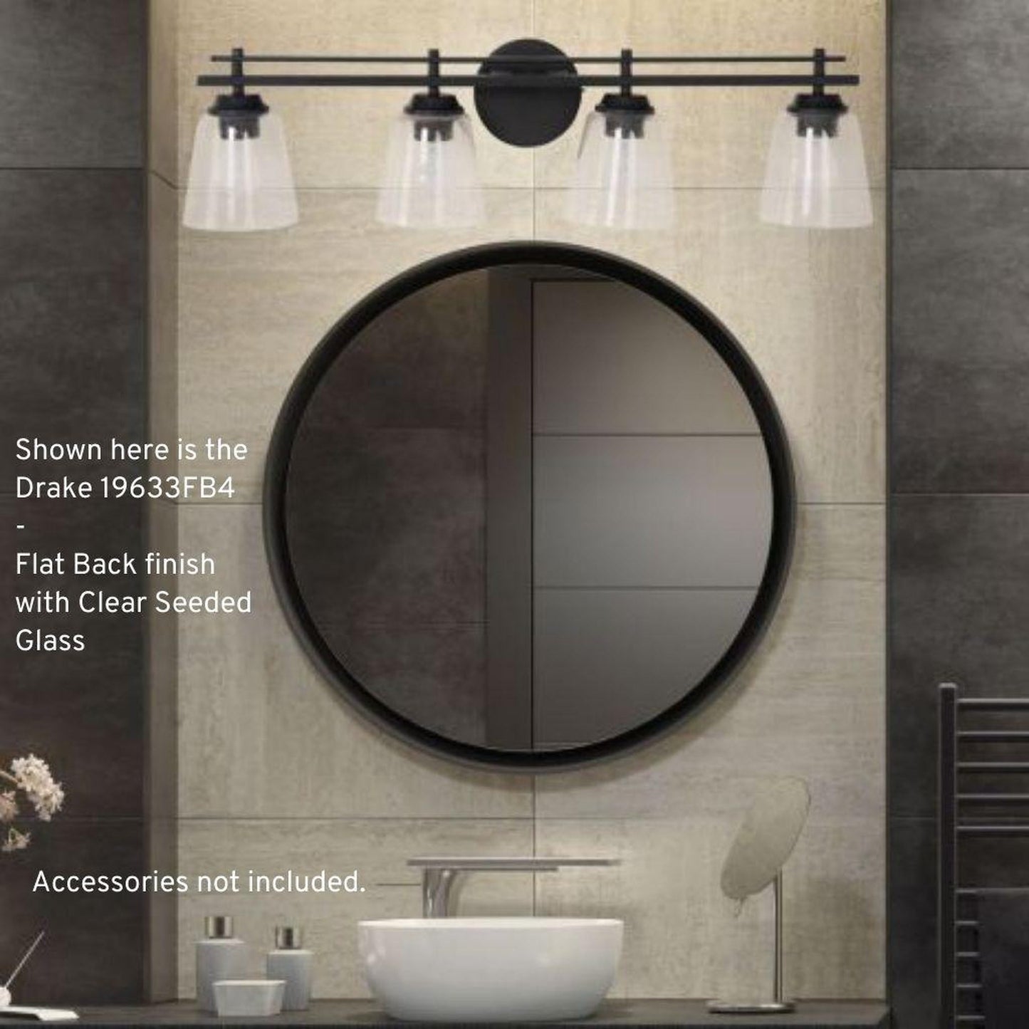 Craftmade Drake 33" 4-Light Flat Black Vanity Light With Clear Seeded Glass Shades