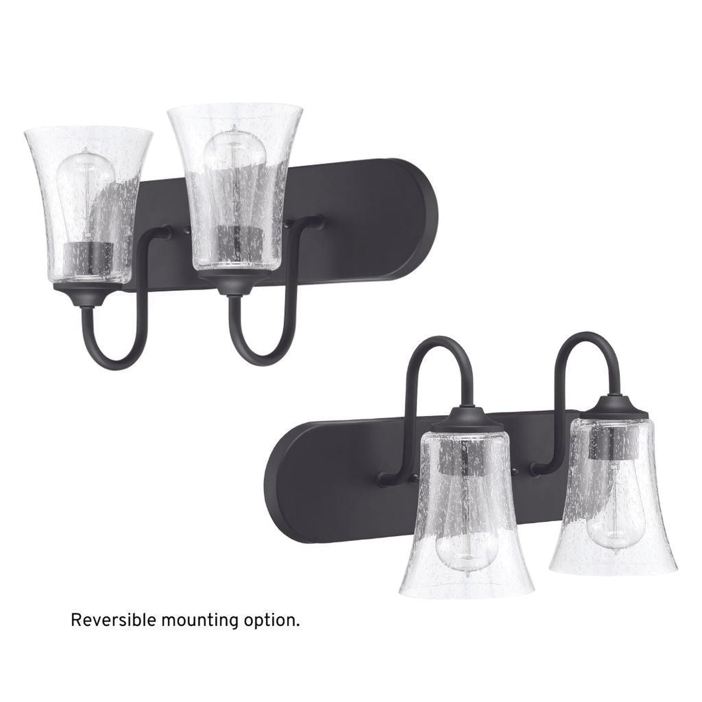 Craftmade Gwyneth 18" 2-Light Flat Black Vanity Light With Clear Seeded Glass Shades