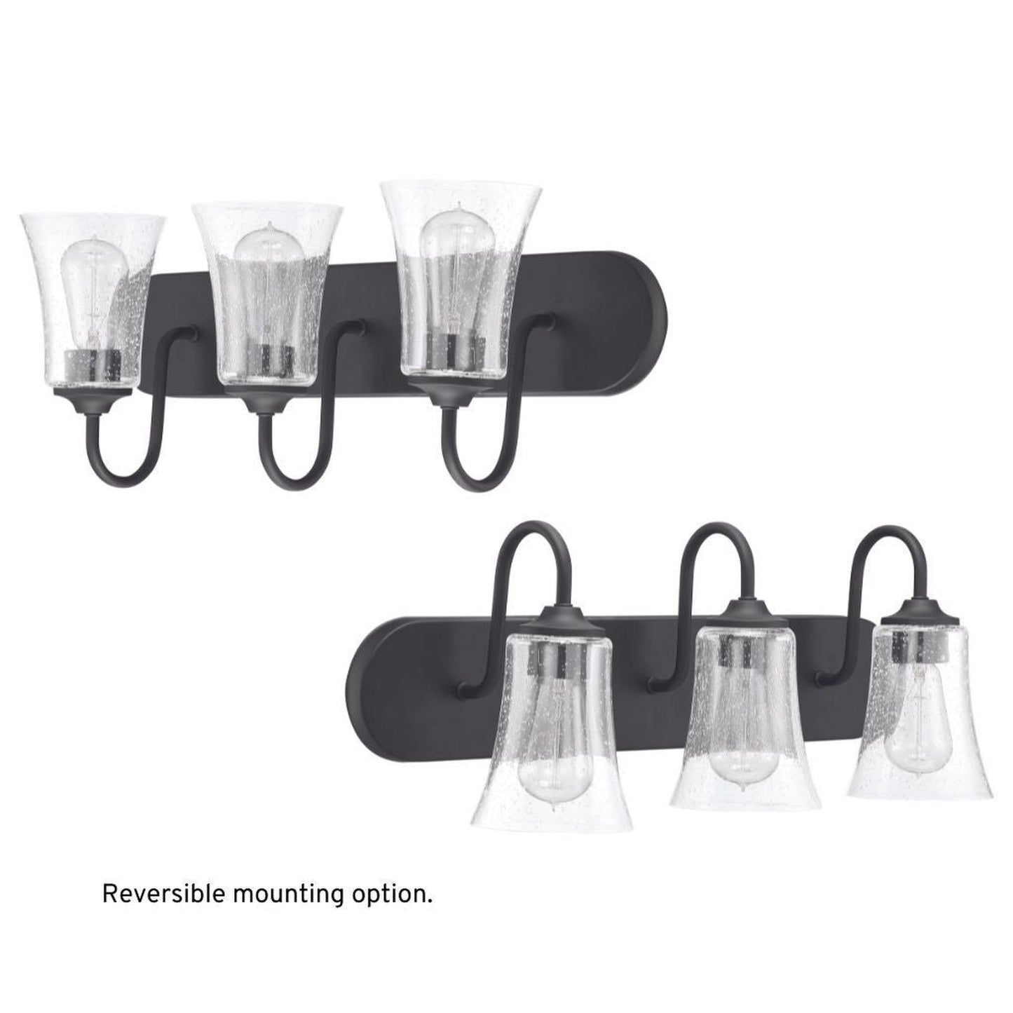 Craftmade Gwyneth 24" 3-Light Flat Black Vanity Light With Clear Seeded Glass Shades