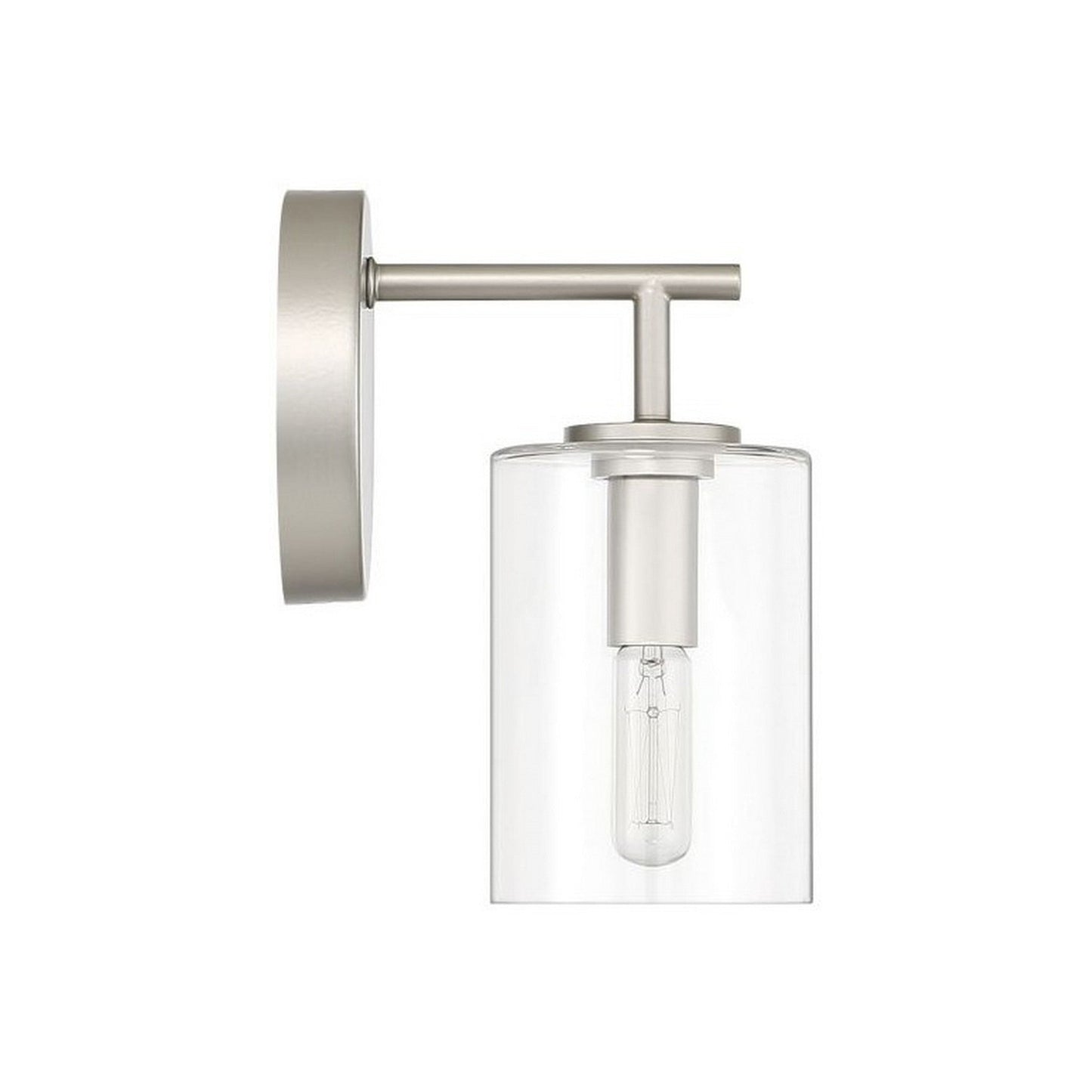 Craftmade Hailie 5" x 9" 1-Light Satin Nickel Wall Sconce With Clear Glass Cylinder Shade