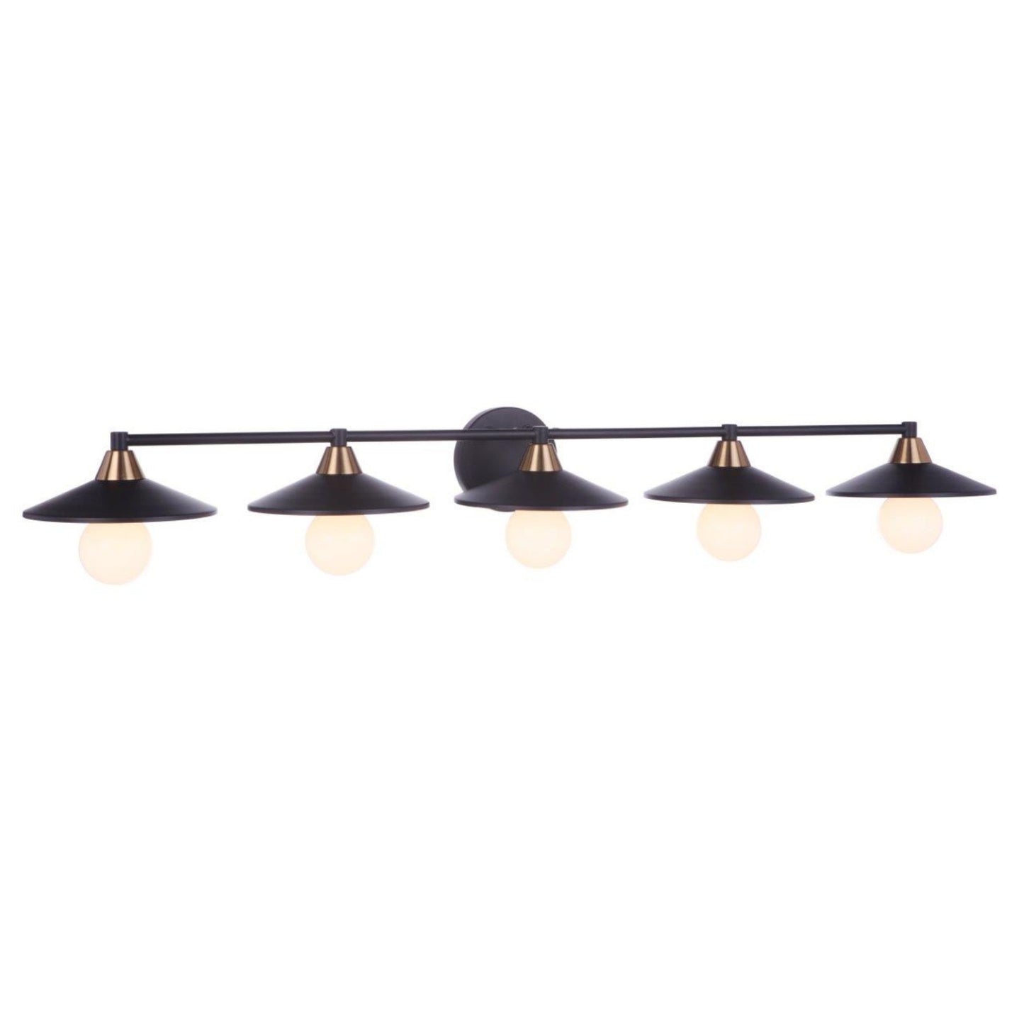 Craftmade Isaac 46" 5-Light Flat Black and Satin Brass Vanity Light With Metal Shade