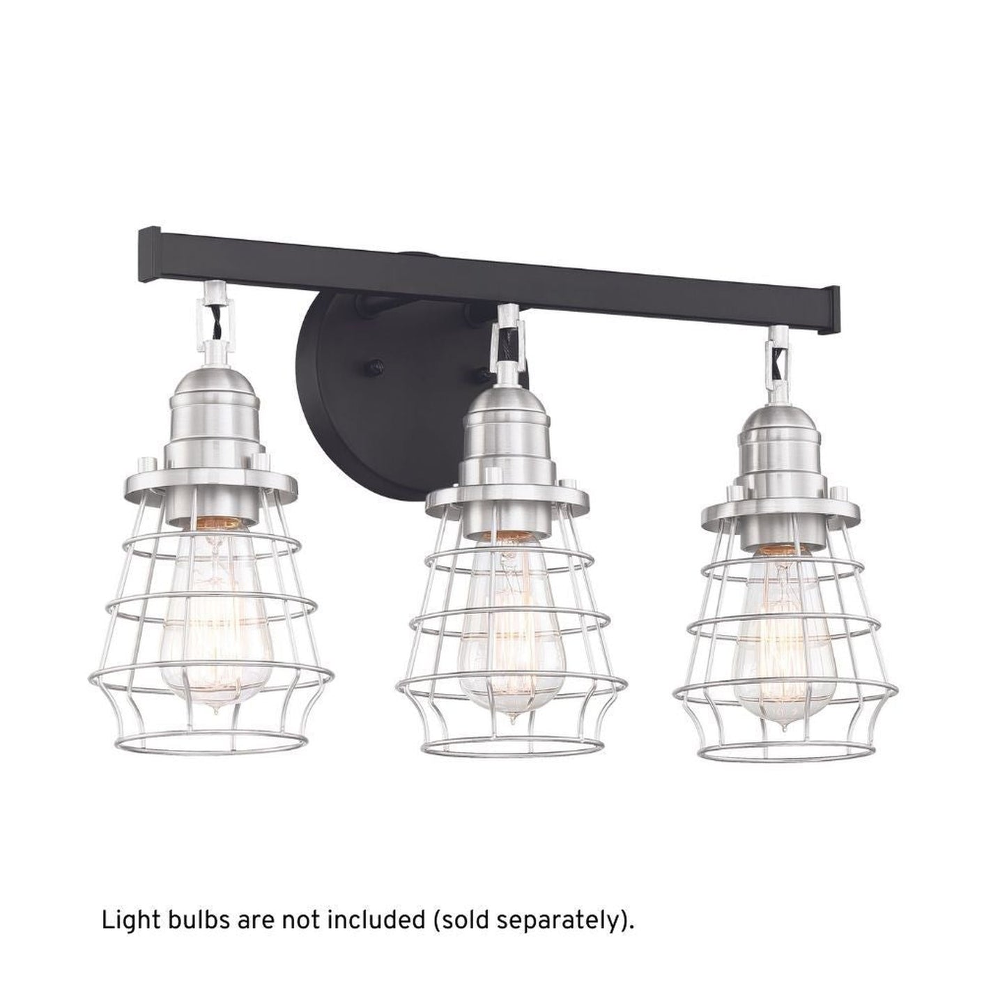 Craftmade Thatcher 19" 3-Light Flat Black Vanity Light With Brushed Polished Nickel Metal Wire Shades