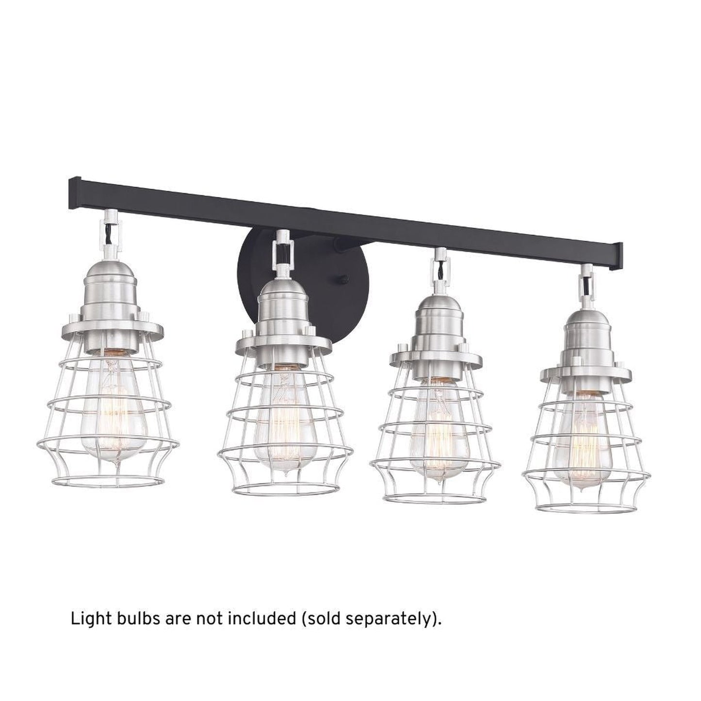 Craftmade Thatcher 26" 4-Light Flat Black Vanity Light With Brushed Polished Nickel Metal Wire Shades