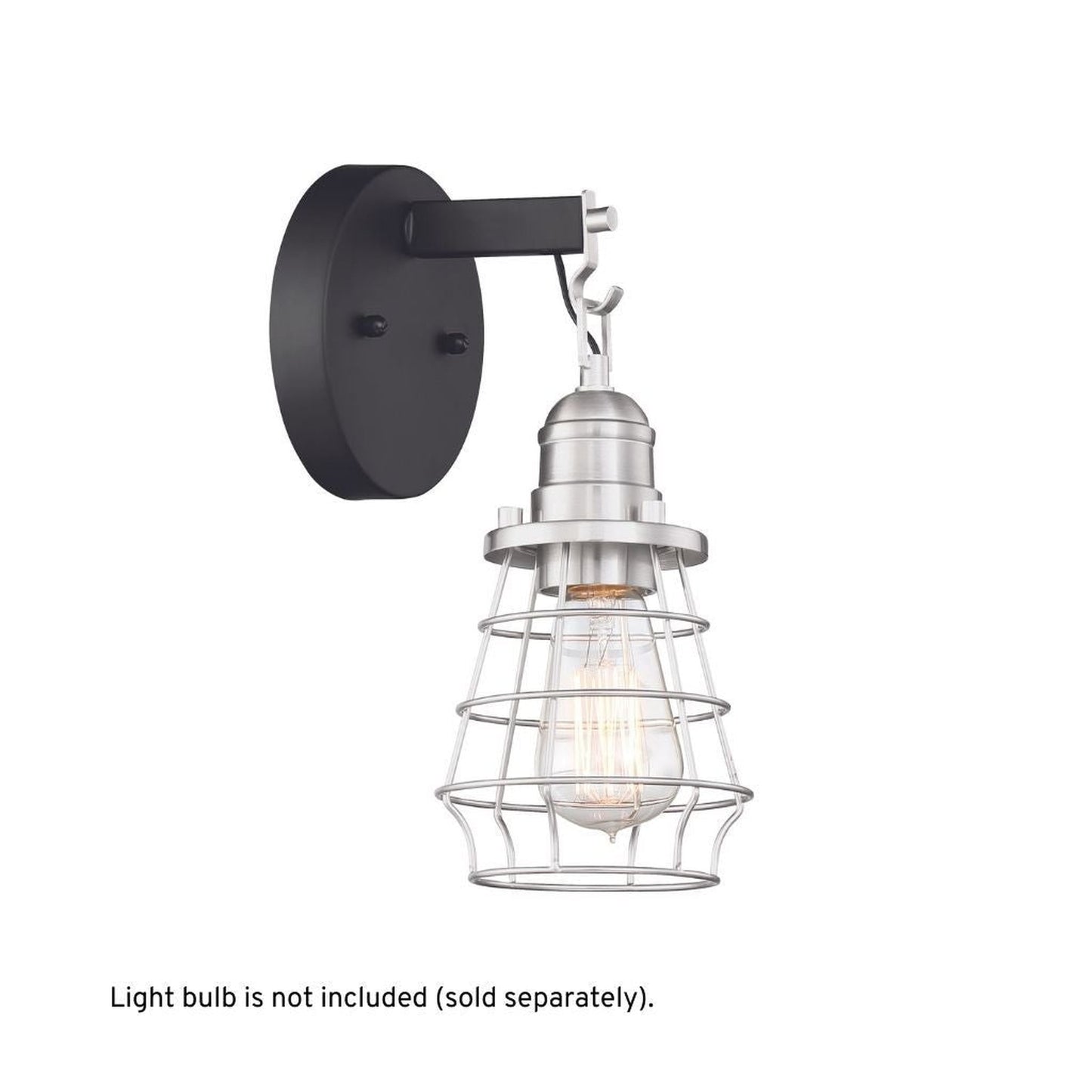 Craftmade Thatcher 6" x 11" 1-Light Flat Black Wall Sconce With Brushed Polished Nickel Metal Wire Shade