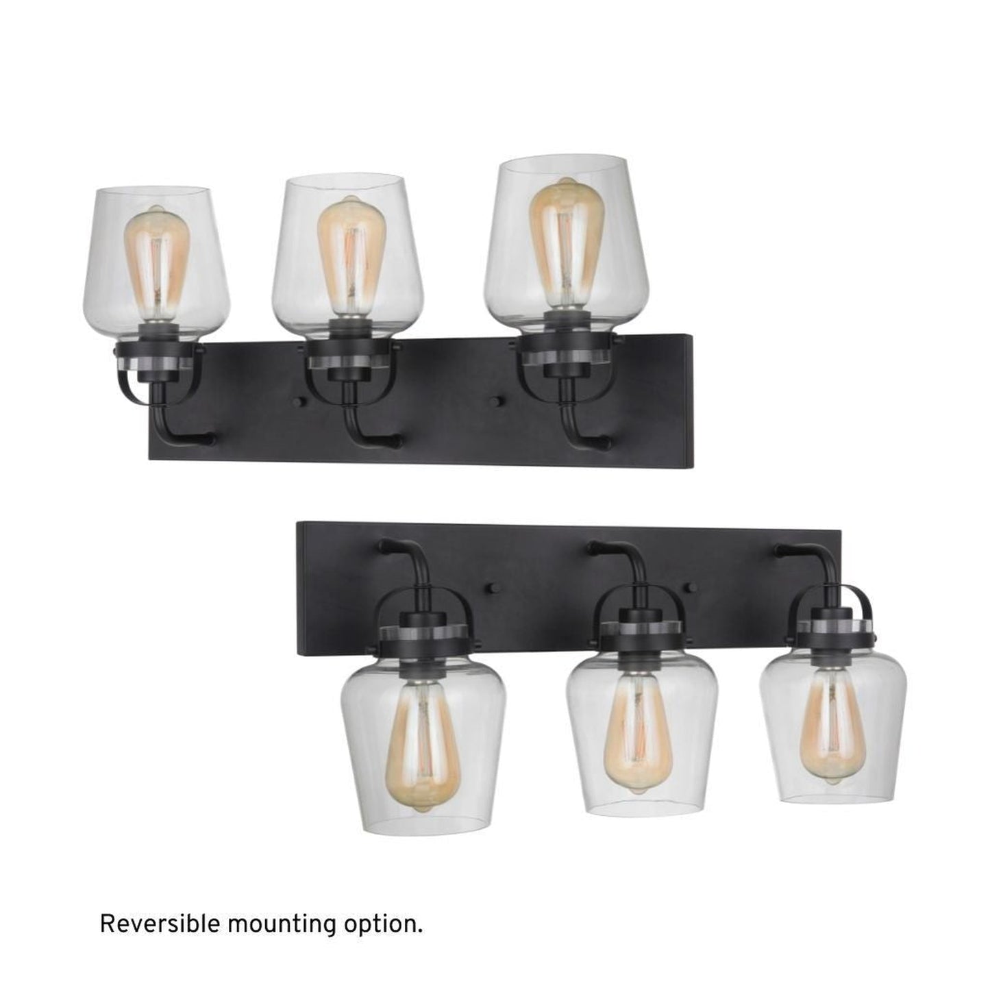 Craftmade Trystan 22" 3-Light Flat Black Vanity Light With Clear Glass Shades