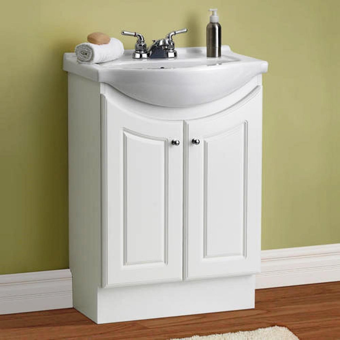 DreamWerks Semi-Contemporary Euro Vanity with Ceramic Vanity Top in White