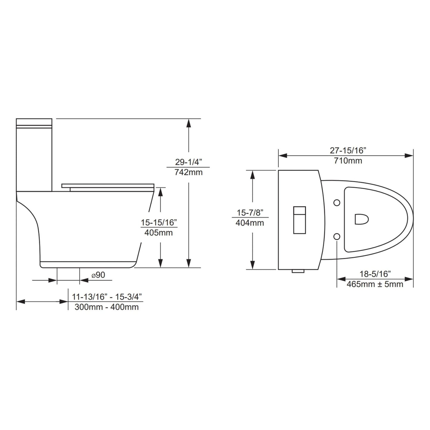 Duko Cayuga II One-Piece Dual Flush Elongated Toilet