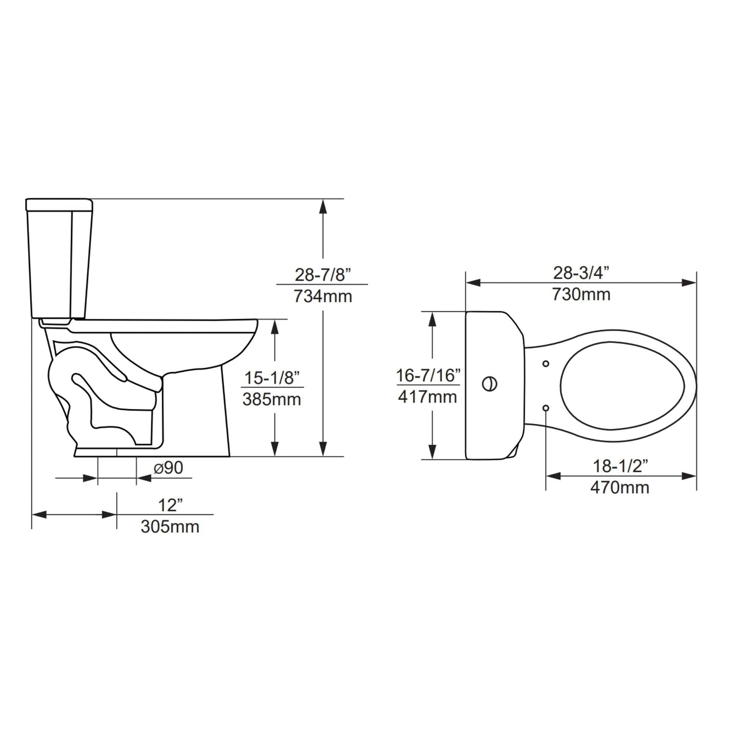 Duko FlushCore Series Laguna II Two Piece Dual Flush Elongated Toilet