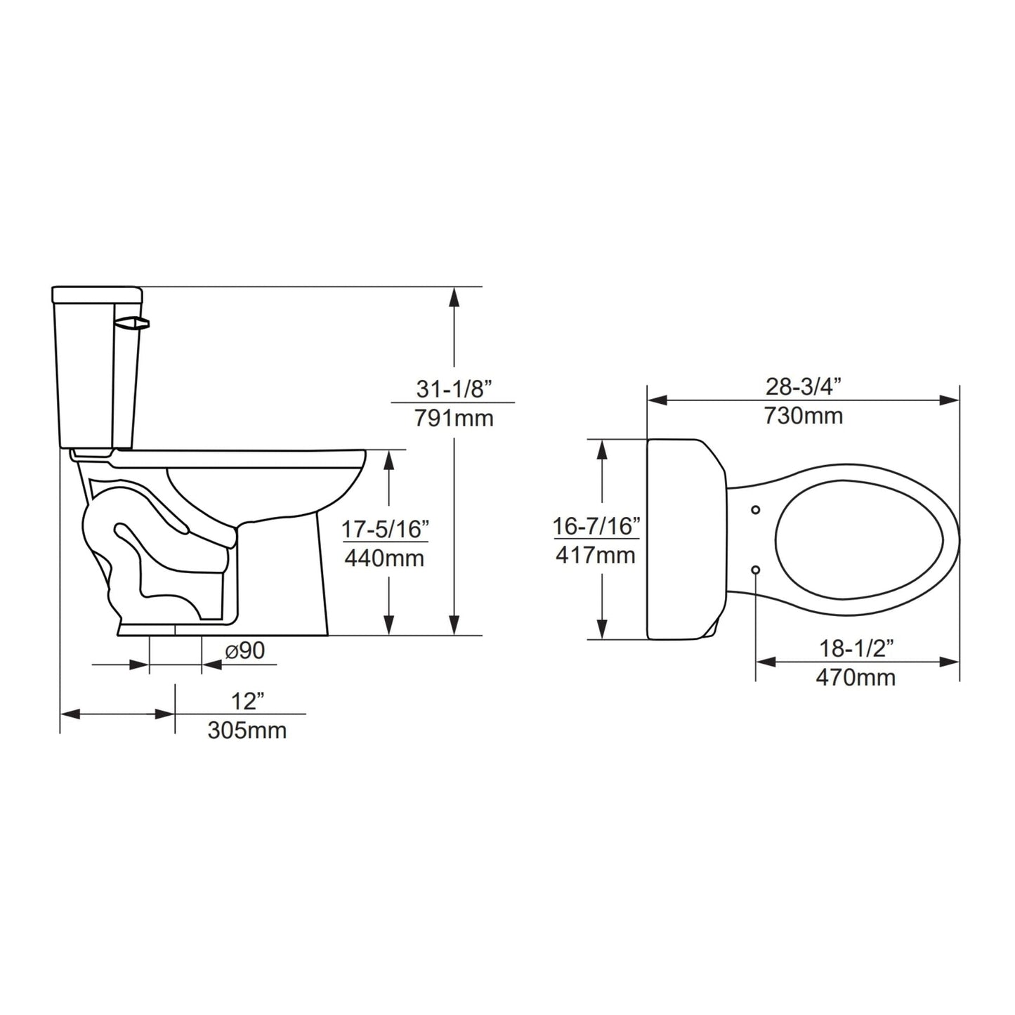 Duko FlushCore Series Seneca 1.28 Two Piece Single Flush Elongated Toilet ADA Compliant