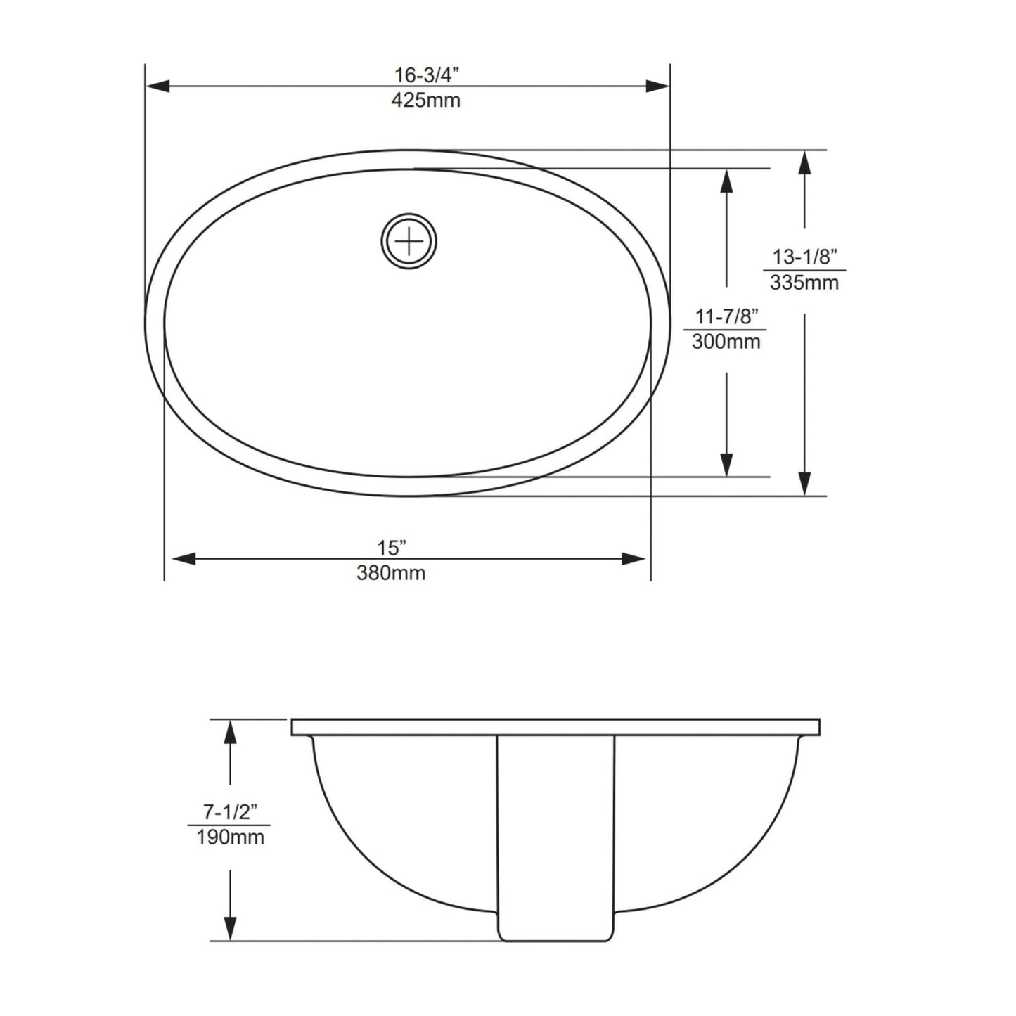 Duko Madison 17" x 13" Oval Undermount Sink