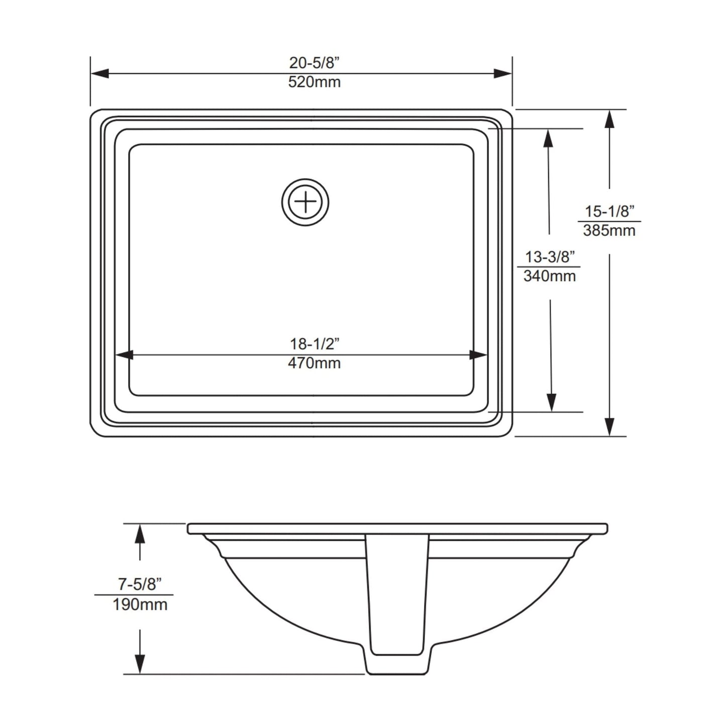 Duko Madison 20" x 15" Rectangular Undermount Sink