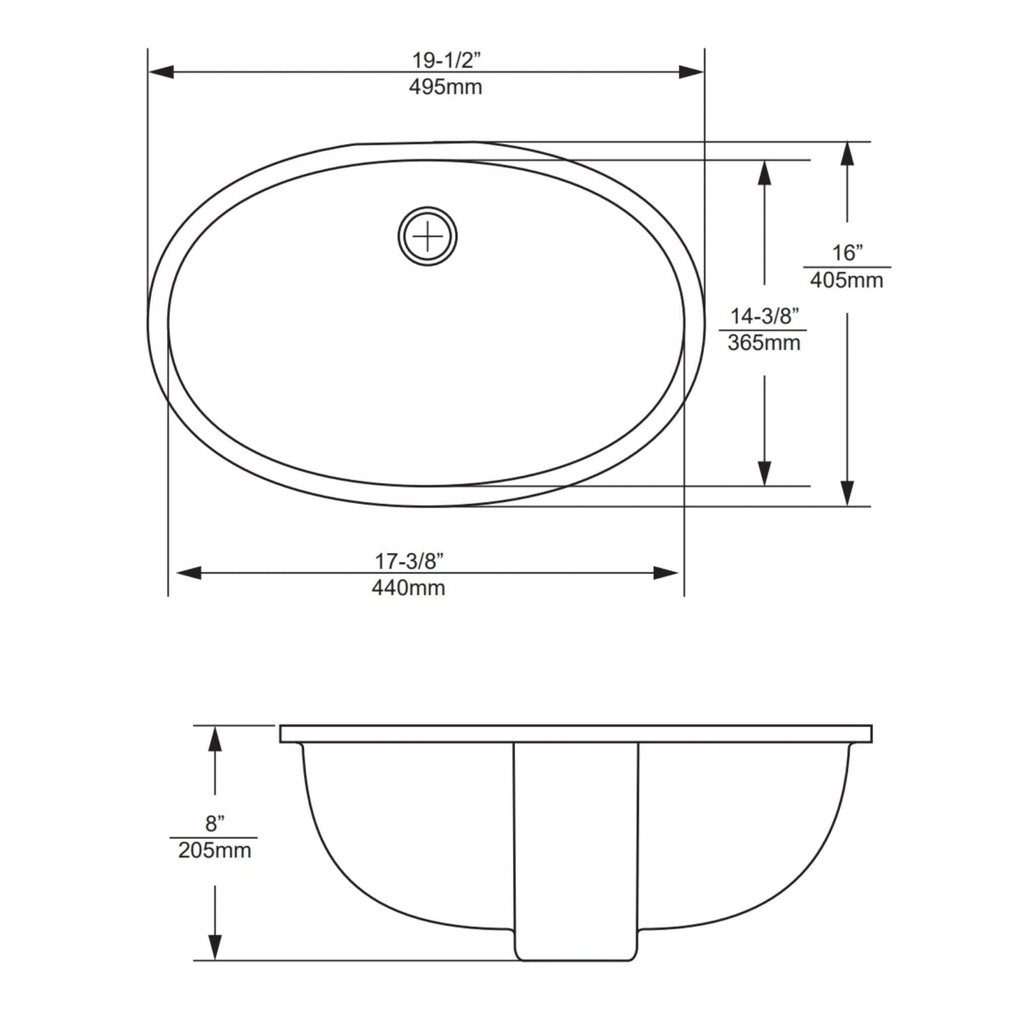 Duko Madison 20" x 16" Oval Undermount Sink