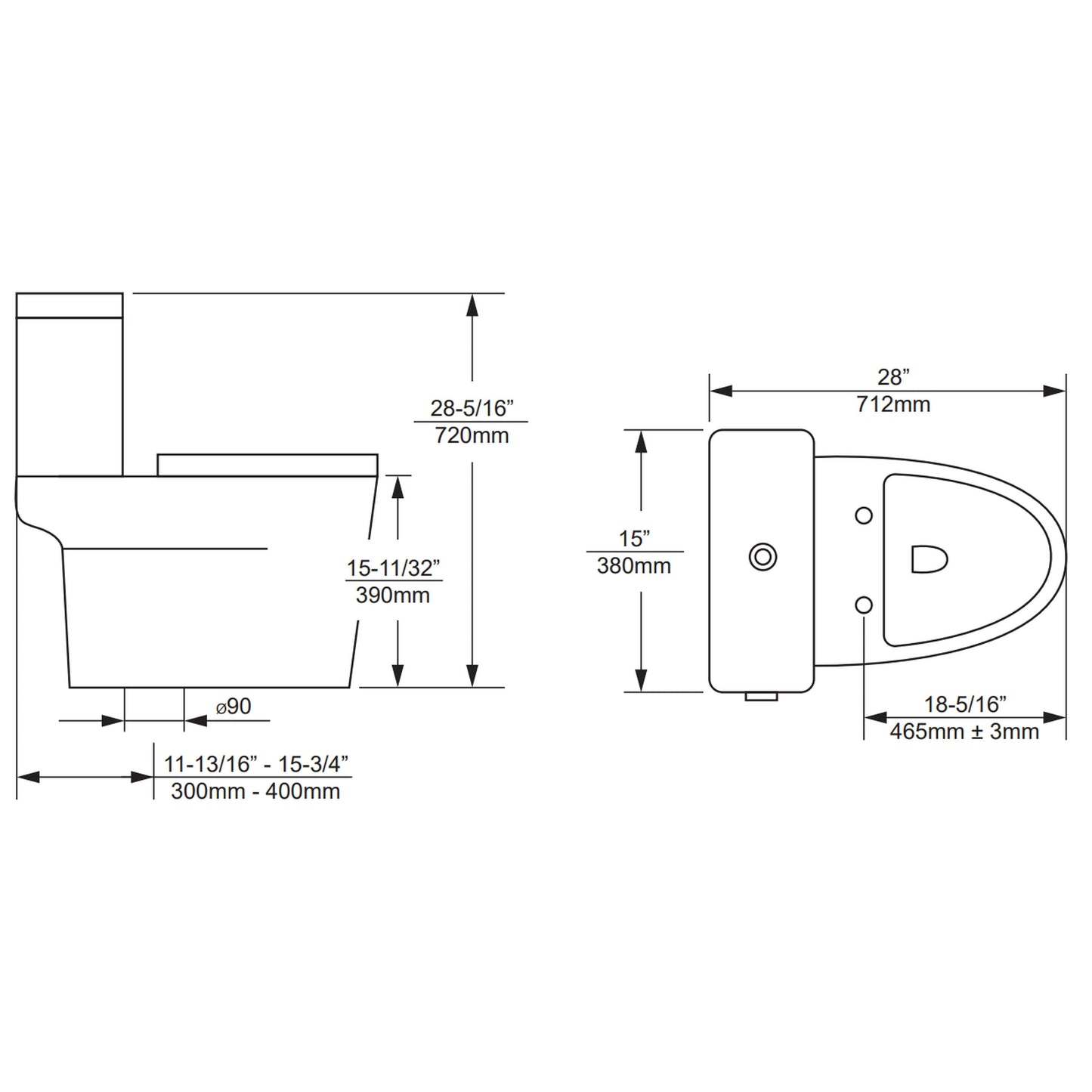 Duko Rosena II One-Piece Single Flush Elongated Toilet With Top Flush Button