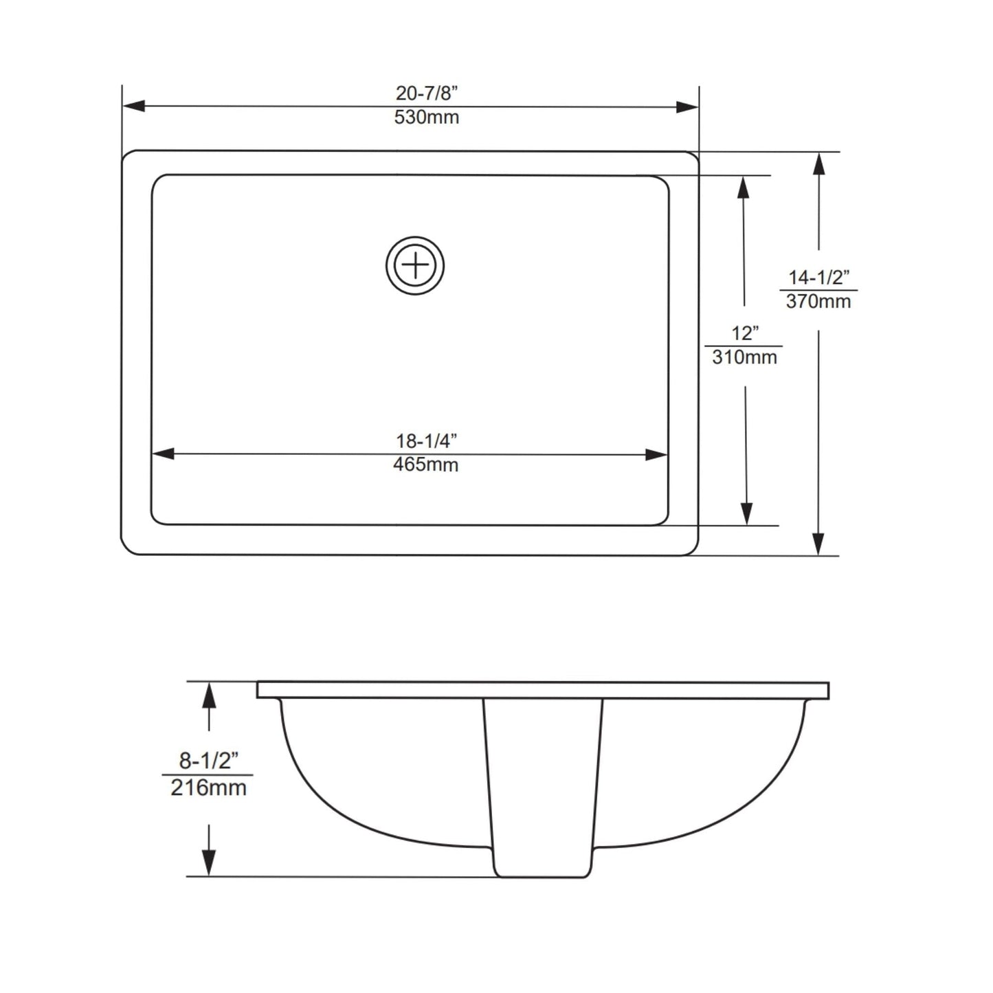 Duko Sophia 21" x 15" Rectangular Undermount Sink